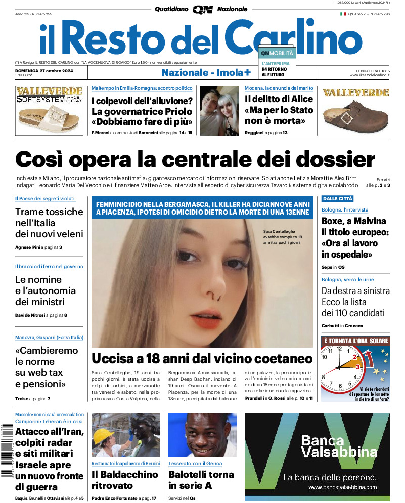 Prima-pagina-il resto del carlino-edizione-di-oggi-20241027